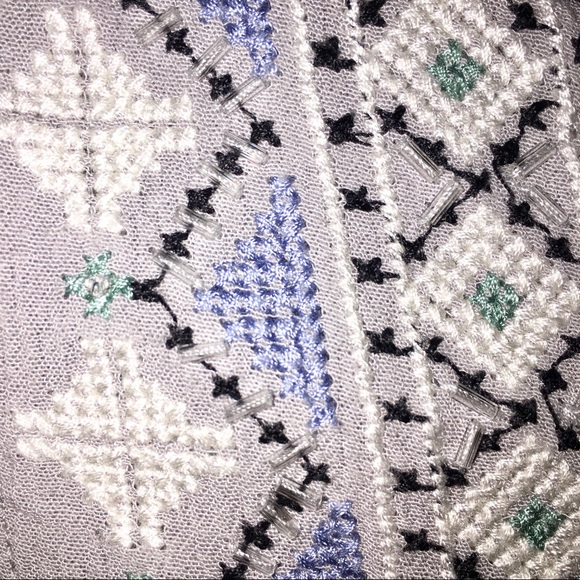 Aztec Beaded & Embroidered Peasant Boho Top Country Blue Gray Maurices Medium - Picture 5 of 15